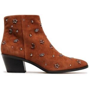 Rebecca Minkoff Booties WMNS 5.5 Brown Suede Studded Celestial Lizzie Stars Moon